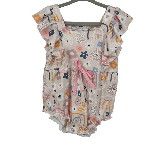 Boutique NEW Bubble Body Suit Baby Girl Size 18M Floral Mute Colors Bow - Picture 1 of 5